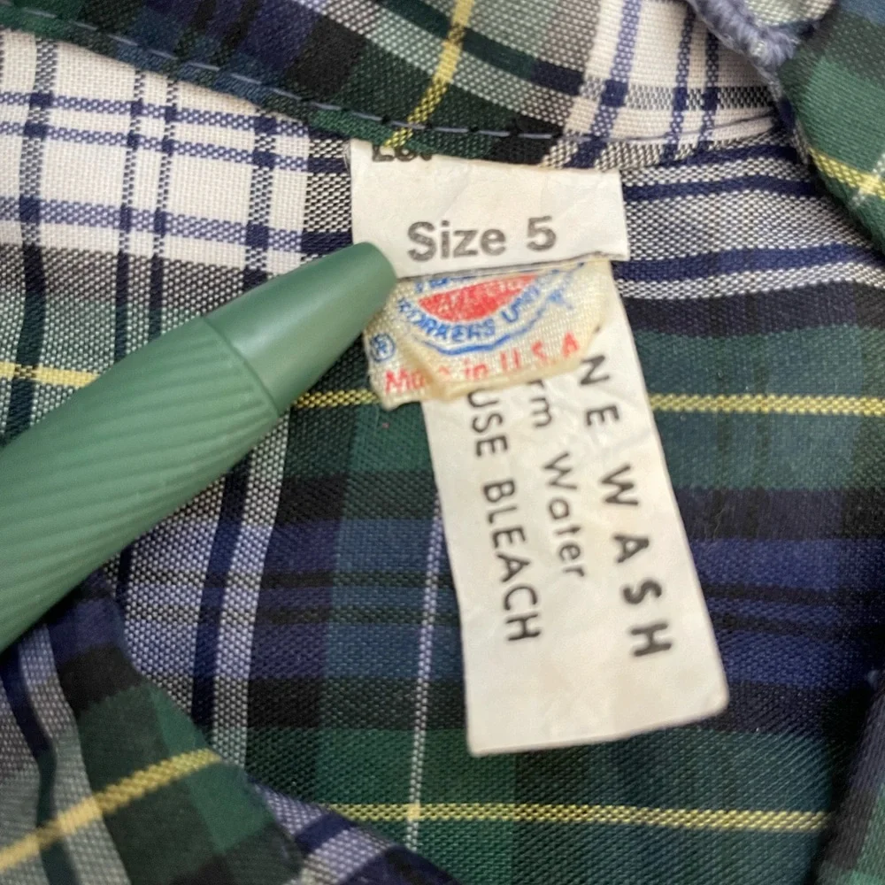 Vintage Union Made Plaid Prairie Dress Lace Trim Cottagecore Girls Sz 5 Cotton